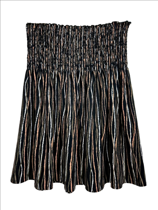 BCBGMaxAzria Tops - BCBGMaxAzria Black/Brown/Olive Smocked Striped Strapless Top, Size L ~ EUC